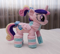 Size: 1222x1114 | Tagged: safe, artist:navkaze, princess cadance, alicorn, pony, g4, clothes, foalsitter, hair bow, irl, photo, plushie, scarf, socks, solo, striped socks, tail bow, younger