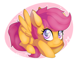 Size: 1024x853 | Tagged: safe, artist:sofilut, scootaloo, g4, cute, cutealoo, female, looking at you, smiling, solo, wingding eyes