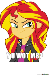 Size: 799x1213 | Tagged: safe, sunset shimmer, equestria girls, g4, my little pony equestria girls, female, grin, mean, meme, mlg, solo, u wot m8, y u wot m8