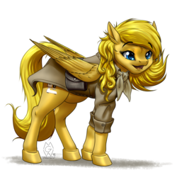 Size: 1899x1875 | Tagged: safe, artist:mykegreywolf, oc, oc only, oc:professoranna, pegasus, pony, blonde, clothes, curious, cute, long tail, mother, pregnant, saddle bag, scarf, solo