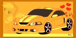 Size: 900x449 | Tagged: safe, artist:rray-xd, apple, car, ford, ford mustang, mustang