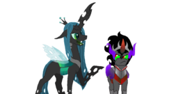Size: 1080x585 | Tagged: safe, artist:gerbsterpers, king sombra, queen chrysalis, alicorn, pony, g4, annoyed, armor, colored, dark magic, magic, open mouth, simple background, smiling, sombra eyes, transparent background