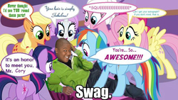 Size: 680x383 | Tagged: safe, applejack, fluttershy, pinkie pie, rainbow dash, rarity, twilight sparkle, g4, 1000 years in photoshop, cory baxter, cory in the house, kyle massey, mane six, swag