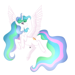Size: 1000x1003 | Tagged: safe, artist:felixmegalodon, artist:meowcephei, princess celestia, alicorn, pony, g4, belly button, female, flying, mare, missing accessory, simple background, smiling, solo, transparent background