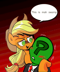 Size: 600x719 | Tagged: safe, edit, idw, applejack, oc, oc:anon, earth pony, pony, g4, spoiler:comic, gif, non-animated gif, shrek, shrek is love shrek is life