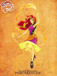 Size: 1024x1366 | Tagged: safe, artist:didj, sunset shimmer, human, my little mages, g4, armpits, female, fiery shimmer, high heels, humanized, pyromancer, pyromancy, shoes, solo