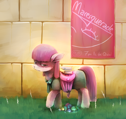 Size: 5000x4741 | Tagged: safe, artist:sharpieboss, maud pie, g4, absurd resolution, book, female, hole, poster, rock, saddle bag, solo