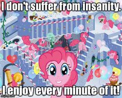 Size: 490x392 | Tagged: safe, artist:alevgor, gummy, pinkie pie, parasprite, g4, candy, cupcake, female, image macro, m. c. escher, meme, multeity, self ponidox, solo, stairs