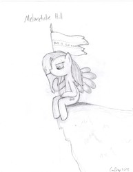 Size: 2550x3300 | Tagged: safe, artist:greenlyreproductions, fluttershy, g4, black and white, cigarette, female, flag, grayscale, high res, monochrome, sitting, smoking, solo