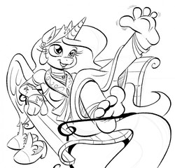 Size: 1280x1227 | Tagged: safe, artist:kuroi-wolf, princess celestia, anthro, plantigrade anthro, g4, anklet, barefoot, clothes, cute, cutelestia, feet, female, fetish, foot fetish, happy, monochrome, smiling, soles, solo, toes, wiggle, wiggling toes