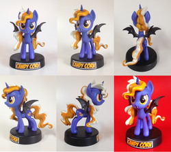 Size: 1024x915 | Tagged: safe, artist:mlpony46, oc, oc only, oc:candy corn, bat pony, bat pony unicorn, pony, fangs, female, figurine, mare, sculpture