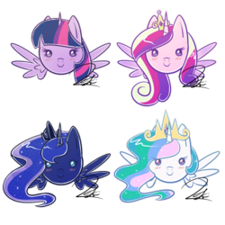 Size: 1024x1024 | Tagged: safe, artist:alidythera, princess cadance, princess celestia, princess luna, twilight sparkle, alicorn, pony, g4, alicorn tetrarchy, chibi, cute, female, mare, princess, twilight sparkle (alicorn)