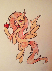 Size: 513x700 | Tagged: safe, artist:vampireselene13, fluttershy, g4, apple, female, flutterbat, solo