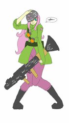 Size: 600x1067 | Tagged: safe, artist:miracle32, fluttershy, equestria girls, g4, female, rocket launcher, soldier, soldier (tf2), solo, team fortress 2