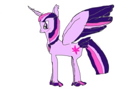 Size: 999x799 | Tagged: safe, artist:bulbaderp, twilight sparkle, alicorn, pony, g4, female, mare, smiling, solo, spread wings, twilight sparkle (alicorn), unshorn fetlocks