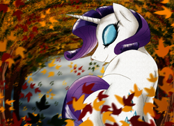 Size: 1600x1160 | Tagged: safe, artist:spiritofthwwolf, rarity, pony, unicorn, g4, autumn, butt, eyes closed, female, leaves, mare, plot, solo