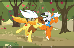 Size: 6800x4400 | Tagged: safe, artist:dey-chan, braeburn, wigwam, g1, g4, absurd resolution, apple, running, tree