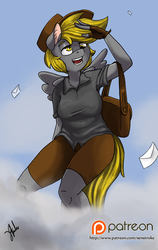 Size: 567x900 | Tagged: safe, artist:xenstroke, derpy hooves, anthro, g4, cap, clothes, female, hat, letter, mailbag, mailmare, solo, uniform
