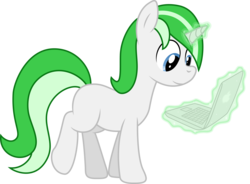 Size: 10880x7990 | Tagged: safe, artist:djdavid98, oc, oc only, oc:alteran, pony, unicorn, .ai available, absurd resolution, blank flank, computer, laptop computer, magic, simple background, smiling, solo, telekinesis, transparent background, vector, walking