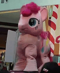 Size: 277x338 | Tagged: safe, pinkie pie, human, g4, animated, irl, irl human, live action, party hard, photo, quadsuit, stomping