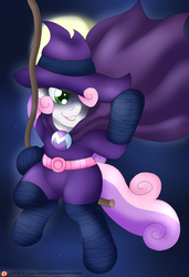 Size: 2335x3411 | Tagged: safe, artist:blackbewhite2k7, mare do well, sweetie belle, g4, commission, high res, moon, night, patreon, rope, sweetie do well, swinging
