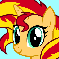 Size: 500x500 | Tagged: safe, artist:lonely-frostflower, sunset shimmer, pony, unicorn, g4, animated, cute, female, icon, looking at you, portrait, shimmerbetes, solo