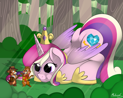 Size: 2500x2000 | Tagged: safe, artist:malamol, princess cadance, alicorn, pony, g4, chip, chip and dale rescue rangers, chip n dale, crossover, dale, disney, female, high res, male, wide eyes