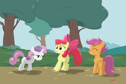 Size: 9571x6408 | Tagged: safe, artist:eriada, apple bloom, scootaloo, sweetie belle, g4, absurd resolution, cutie mark crusaders