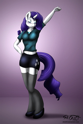 Size: 1000x1500 | Tagged: safe, artist:sikdrift, rarity, anthro, g4, belly button, clothes, female, garter belt, midriff, skirt, solo