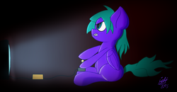 Size: 1307x680 | Tagged: safe, artist:gift, oc, oc only, oc:nighthook, pegasus, pony, gaming, purple, solo