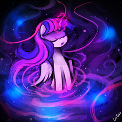 Size: 750x750 | Tagged: safe, artist:lumineko, twilight sparkle, alicorn, pony, g4, :o, eyes closed, female, magic, mare, sitting, solo, twilight sparkle (alicorn)