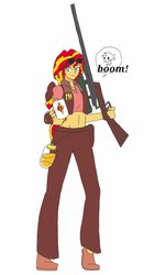 Size: 600x1067 | Tagged: safe, artist:miracle32, sunset shimmer, equestria girls, g4, female, gun, mug, optical sight, rifle, simple background, sniper, sniper (tf2), sniper rifle, solo, team fortress 2, weapon, white background
