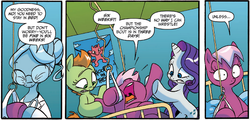 Size: 1241x595 | Tagged: safe, idw, cherry blossom (g4), cloverleaf, rarity, snow compress, g4, spoiler:comic, spoiler:comic29, bed, doctor, hang in there, realization