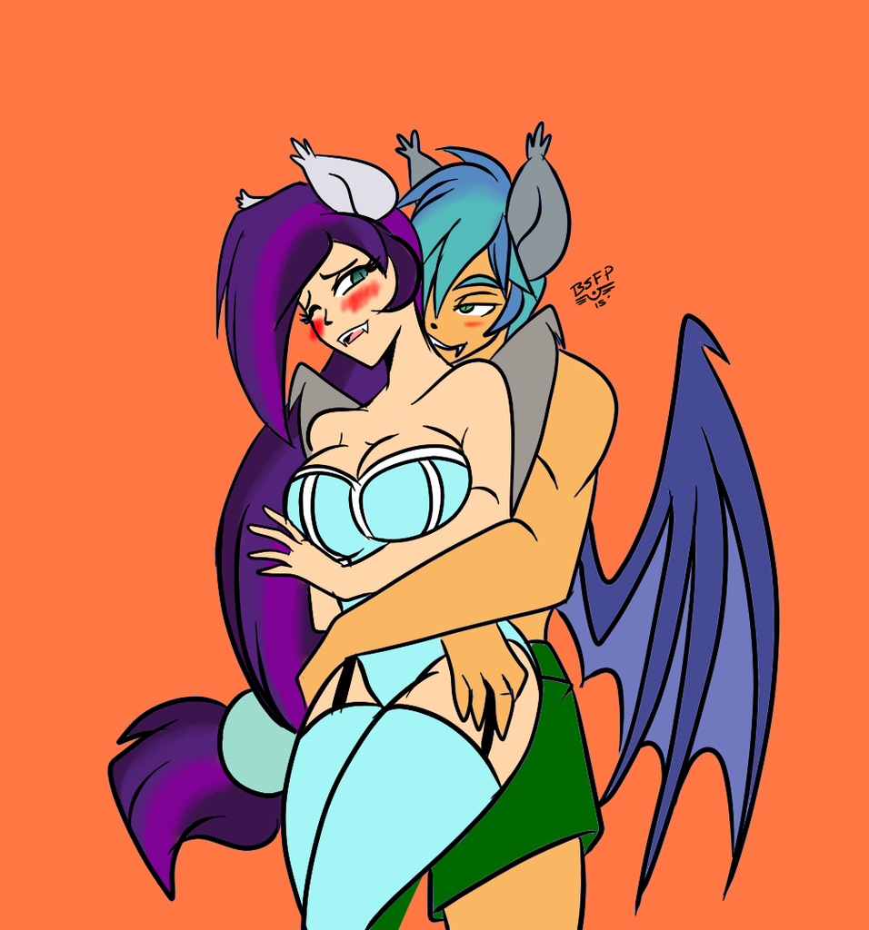 ...bat pony, human, blushing, boxer briefs, breasts, cleavage, clothes, cor...