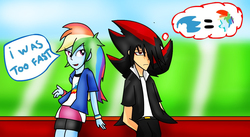 Size: 1280x702 | Tagged: safe, artist:soul-yagami64, rainbow dash, equestria girls, g4, crossover, equestria girls-ified, humanized, male, request, shadow the hedgehog, sonic the hedgehog, sonic the hedgehog (series)