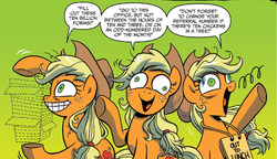 Size: 1284x738 | Tagged: safe, artist:brenda hickey, idw, applejack, friends forever #15, g4, my little pony: friends forever, spoiler:comic, derp, grin, insanity, smiling, snapplejack