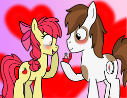 Size: 1546x1202 | Tagged: safe, artist:mylittlepon3lov3, apple bloom, pipsqueak, g4, blushing, crying, cute, hnnng, marriage proposal, ship:pipbloom, wedding ring