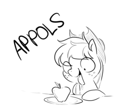 Size: 900x800 | Tagged: safe, artist:glacierclear, applejack, g4, apple, appul, drool, female, grayscale, monochrome, solo, that pony sure does love apples, tongue out