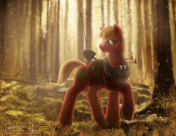 Size: 3500x2707 | Tagged: safe, artist:shaadorian, big macintosh, earth pony, pony, g4, detailed, fluffy, forest, high res, male, scenery, solo, stallion