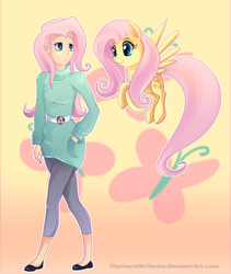 Size: 2700x3200 | Tagged: safe, artist:thenornonthego, fluttershy, human, g4, belt, clothes, female, high res, human ponidox, humanized, leggings, shoes, solo, sweater dress