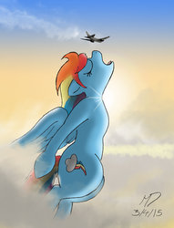 Size: 900x1181 | Tagged: safe, artist:made-in-donuts, rainbow dash, pegasus, pony, g4, cloud, cloudy, female, fetish, giant pony, giant rainbow dash, giantess, huge, imminent vore, macro, mare, mega/giant rainbow dash, plane, sunset, this will end in vore