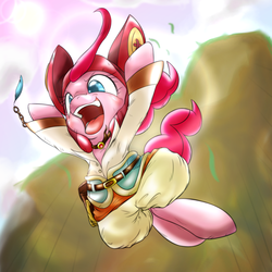 Size: 1000x1000 | Tagged: safe, artist:ushiro no kukan, pinkie pie, g4, cliff, clothes, female, jumping, solo