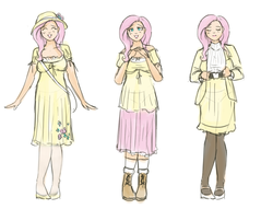 Size: 1000x764 | Tagged: safe, artist:king-kakapo, fluttershy, human, g4, clothes, design, dress, humanized, office, reference sheet, sketch, skirt, sundress, sweater, turtleneck