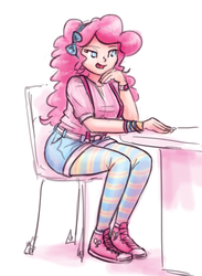 Size: 706x967 | Tagged: safe, artist:king-kakapo, pinkie pie, human, g4, clothes, converse, female, humanized, sitting, sketch, socks, solo, striped socks