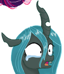 Size: 245x283 | Tagged: safe, artist:woox, queen chrysalis, g4, crying, female, flockmod, simple background, solo, white background
