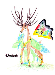 Size: 1700x2338 | Tagged: safe, artist:dawn22eagle, oc, oc only, deer, deer pony, original species, pegasus, pony, deerland, duo, eyes closed, flag, germany, hug, smiling, spread wings, traditional art, winghug