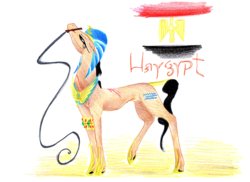 Size: 2338x1701 | Tagged: safe, artist:dawn22eagle, oc, oc only, oc:haygypt, earth pony, pony, egyptian, looking up, male, mouth hold, nudity, raised leg, sheath, solo, whip