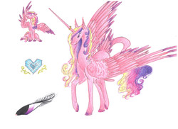 Size: 7014x5100 | Tagged: safe, artist:dawn22eagle, princess cadance, alicorn, pony, g4, absurd resolution, colored wings, colored wingtips, headcanon, horn, horn ring, ring, tail, tail feathers, traditional art, wings