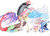 Size: 2338x1701 | Tagged: safe, artist:dawn22eagle, discord, princess celestia, princess luna, alicorn, pony, g4, cloven hooves, colored wings, colored wingtips, female, male, pink-mane celestia, ship:dislestia, shipping, straight, tail, tail feathers, traditional art, trio, wings