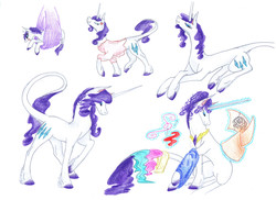 Size: 3508x2551 | Tagged: safe, artist:dawn22eagle, rarity, classical unicorn, pony, unicorn, g4, age progression, element of generosity, filly rarity, high res, horn, leonine tail, traditional art